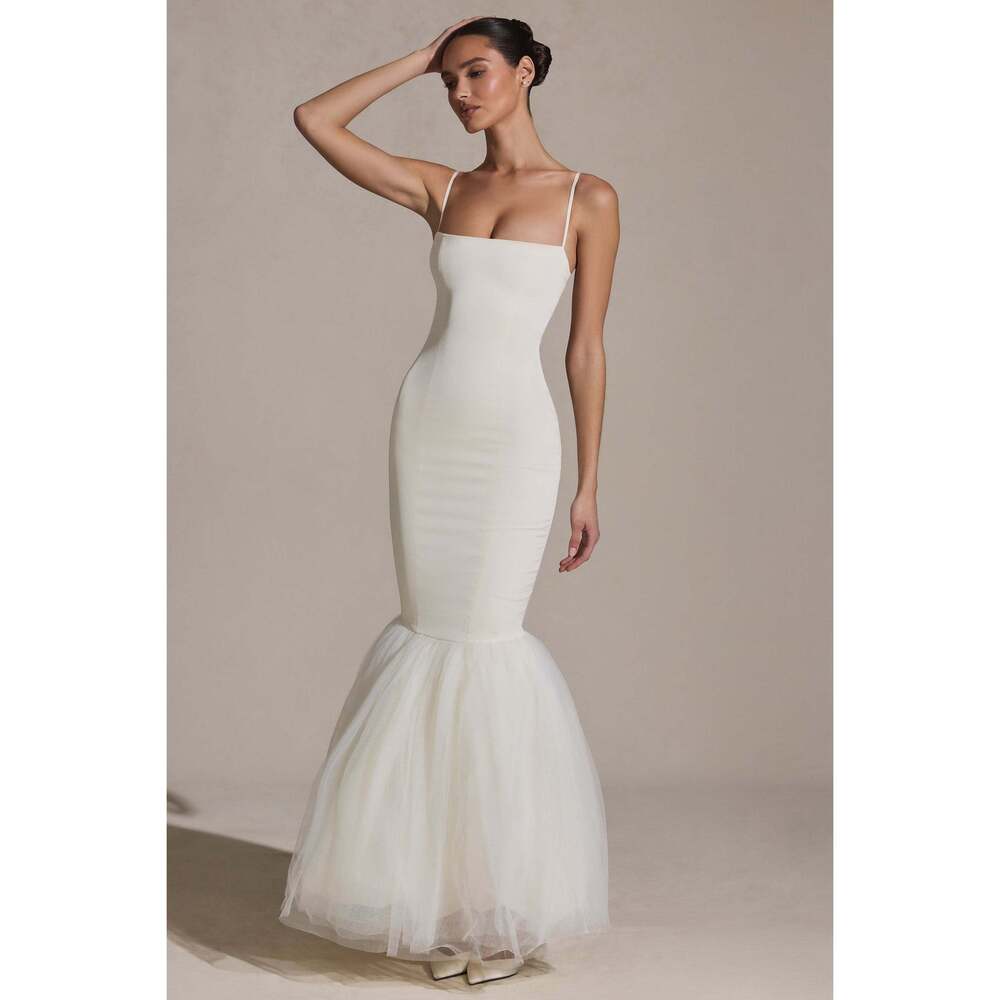 Oh Polly Tulle Hem Fishtail Gown in Ivory 0